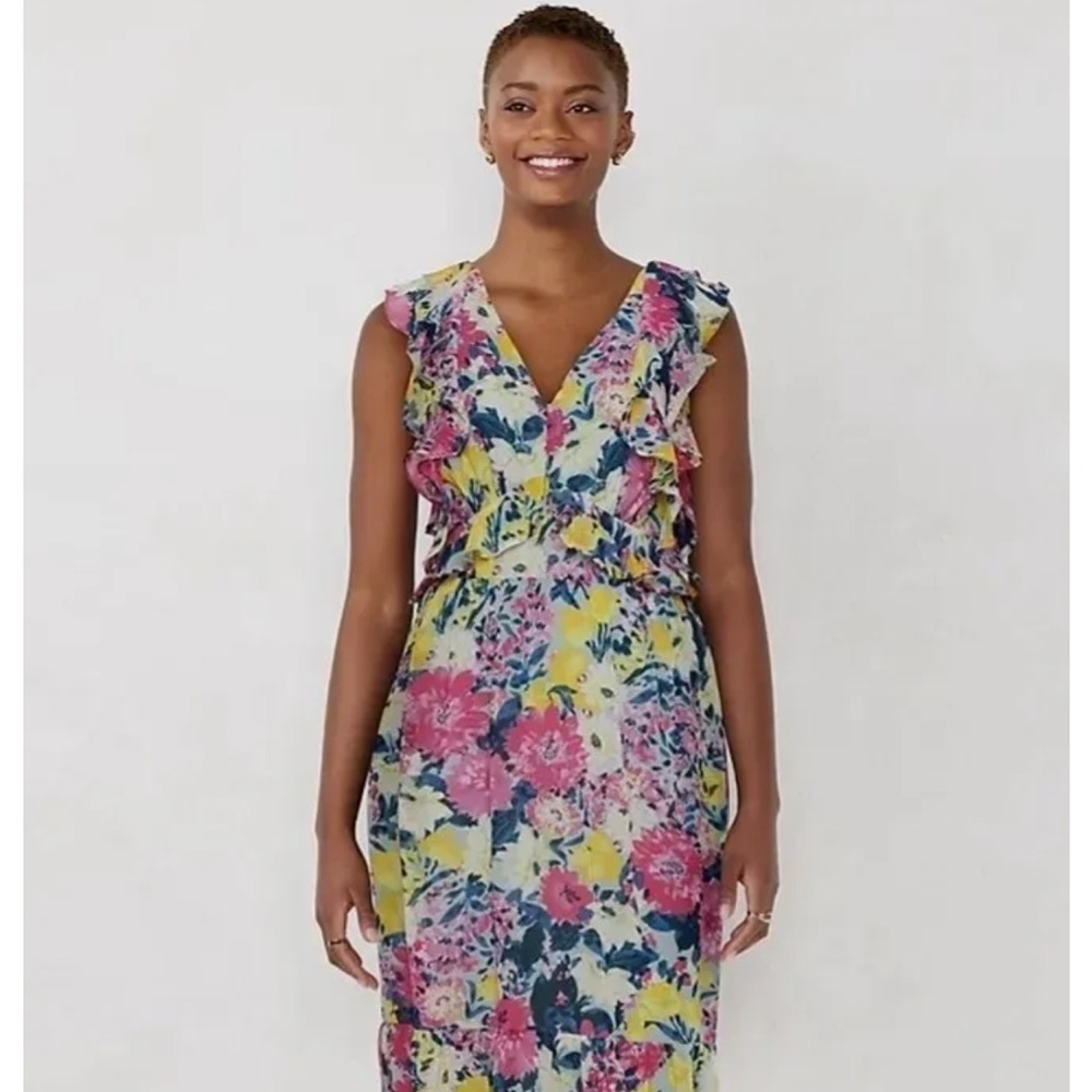 NWT XS  Lauren Conrad Floral Back Tie Midi Dress